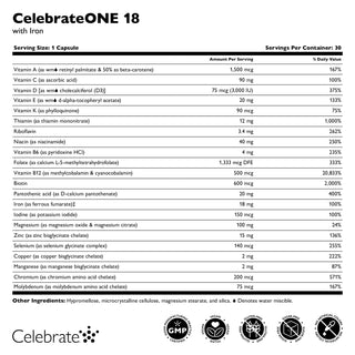 CelebrateONE 18 Once Daily Bariatric Multivitamin with Iron Capsules 